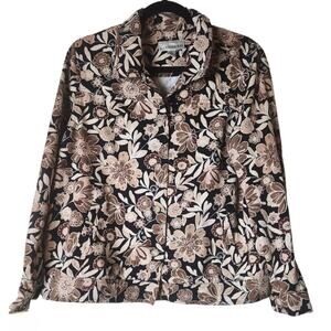Haymaker Vintage Beige Floral 100% Cotton Button Jacket Long Sleeve Womens Large
